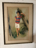 Framed and matted chalk portrait of a young boy, 40 by 29 inches
