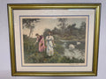 Fragrant Fields hand-colored print framed in gold and black with cream and robin-egg-blue matting