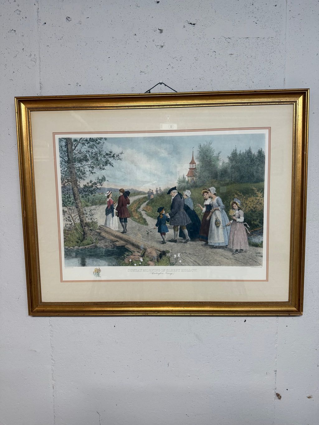 Antique Sunday Morning in Sleepy Hollow print by Jennie Brownscombe after Jas S King etching