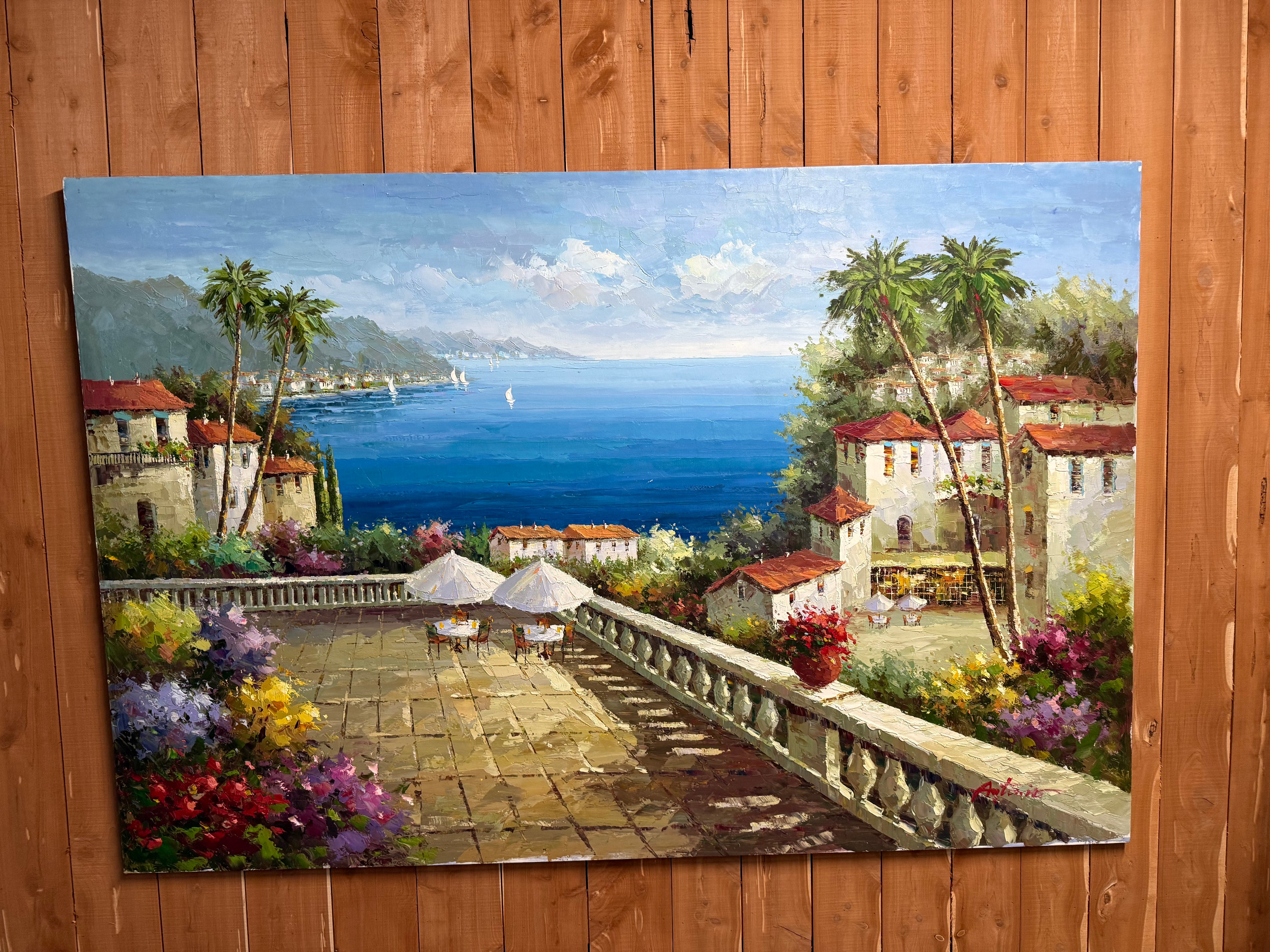 Huge Italian / Mediterranean Oil on Canvas