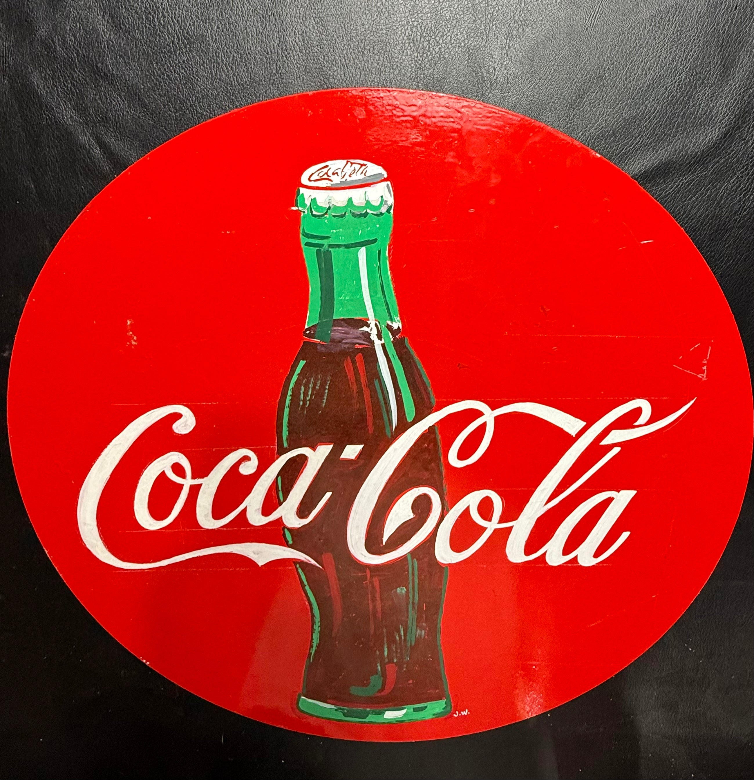 Hand-painted 23-inch round Coca-Cola metal sign