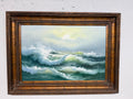 Ocean Waves oil on canvas painting in wide gold-leaf frame