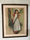 Framed and matted chalk portrait of a young girl, 43 by 33 inches