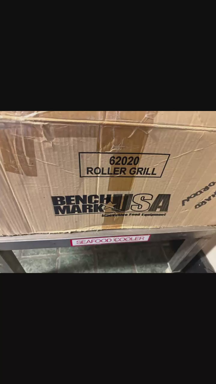 Bench Mark rolling hotdog grill with stainless rollers